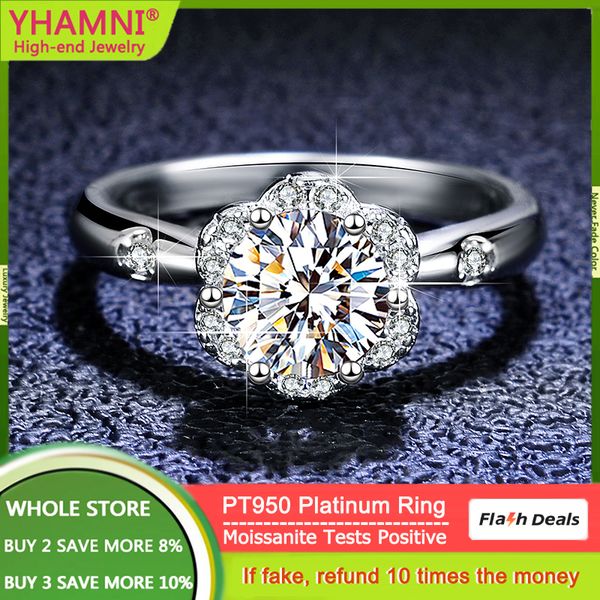 

never fade original solid pt950 platinum ring luxury 1 ct round vvs1 d color moissanite diamond wedding band gift for women, Slivery;golden