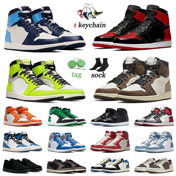 

1s mens basketball shoes jumpman 1 og trainers bred patent obsidian visionaire ts cactus jack mocha starfish mid space jam black toe phantom, White;red