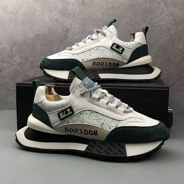 

luxury designer casual business wedding shoes fashion breathable board sports casual sneakers round toe thick bottom business leisure walkin, Black