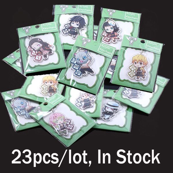 

key rings 23pcs anime demon slayer kimetsu no yaiba two-sided keychain cute acrylic tanjirou nezuko key chain jewelry 230302, Slivery;golden