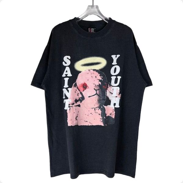 

23ss europe tee summer men t shirt vintage women fashion short sleeve streetwear plus size cotton crack print tshirt, Black;brown