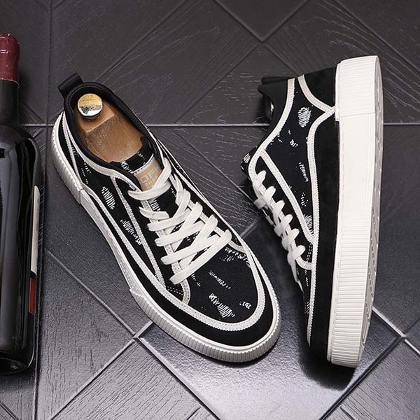 

trend mens dress shoes formal business groom shoes color matching men's casual shoes canvas shoes breathable heighten shoes zapatillas, Black