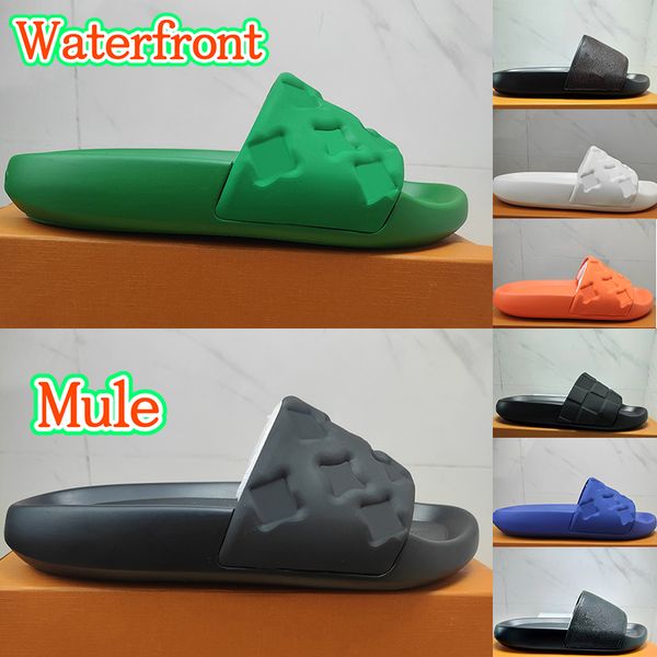 

womens slippers designer waterfront mule men women rubber slides sandals paris flat embossed slipper slide fashion platform summer luxury me, Black