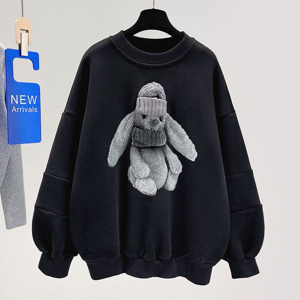 

womens hoodies sweatshirts fall korean version of the velvet sweater without cap loose autumn and winter in long paragraph thickened jacket, Black