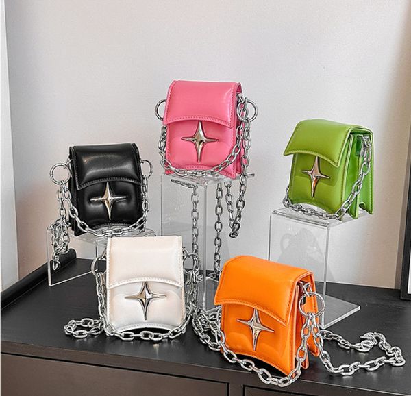 

children stars handbags girls metals chain single shoulder princess mini tote kids pu leather messenger lipsticks bag, Black