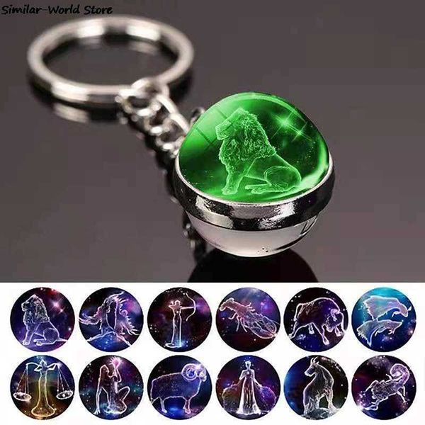

key rings 12 constellation luminous keychain glass ball pendant zodiac keychain glow in the dark key chain holder men women birthday gift r2, Slivery;golden