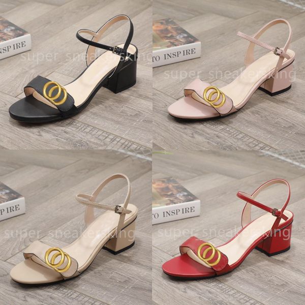 

designer sandals classic high heels fashion slides women dress shoes lady metal belt buckle sandal with box 35-41, Black