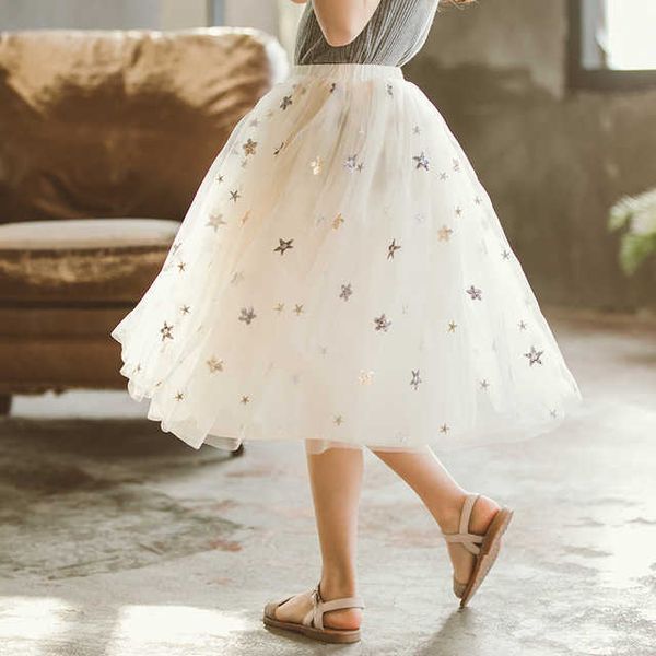 

skirts new girls sequined skirt 2021 spring shiny star net gauze long princess short skirt children's tulle skirt women'sclothing, Blue