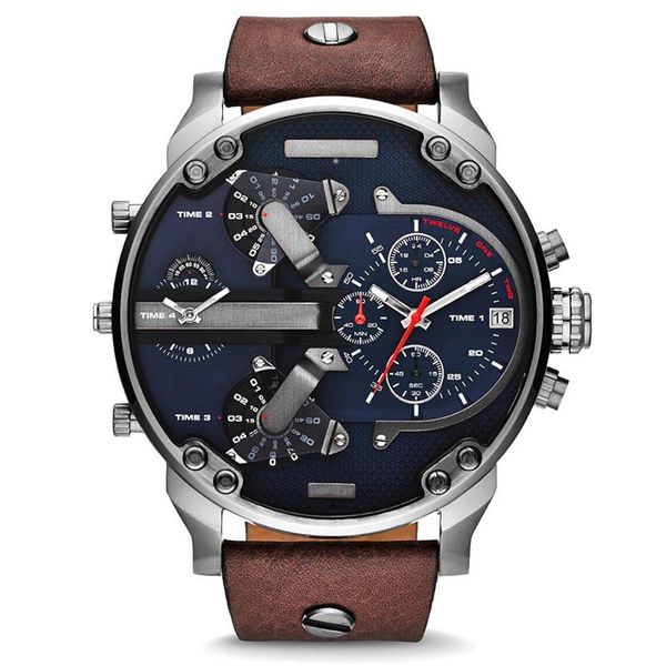 

mens watch dz quartz outdoor sport army watches large dial calendar leather strap relogio masculino218k, Slivery;brown