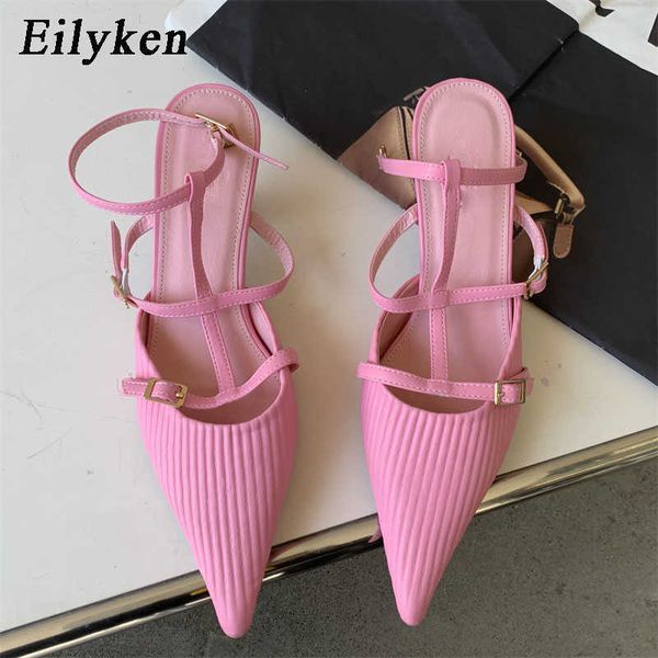 

2023 spring new brand women pumps shoes fashion pleated pointed toe ladies elegant slingback sandals zapatilla de muje 230302, Black