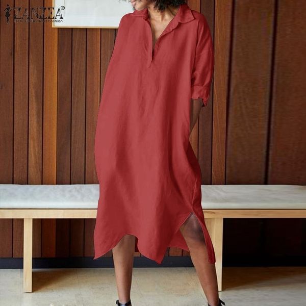 

plus size dresses zanzea elegant midi vestidos female ol long sleeve robe casual office lady retro dresses plus size autumn women solid dres, Black