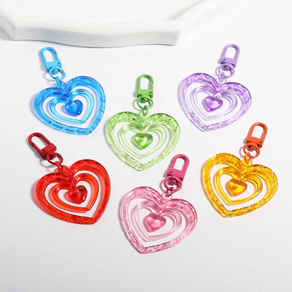 

key rings 6 colors kawaii acrylic heart keychain women backpack headphone case pendant charms wholesale love keyrings for couple gifts r2303, Slivery;golden