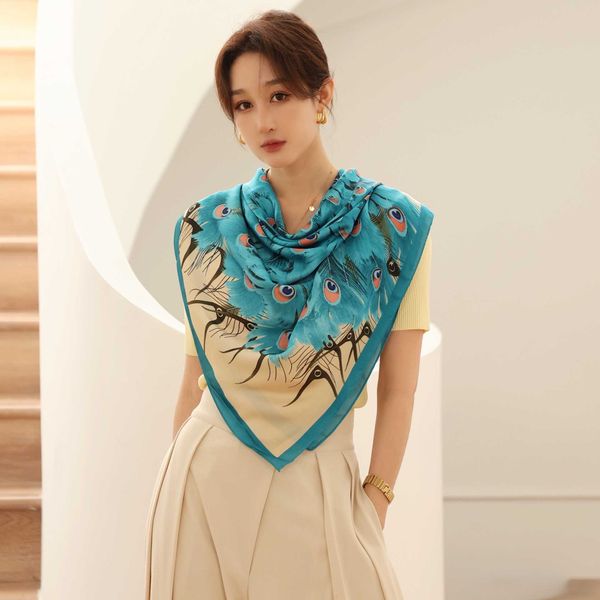 

scarves women's fashion cape scarf wrap 110cm warm office air conditioning towel classic peacock pattern beach scarf tight clothing acc, Blue;gray