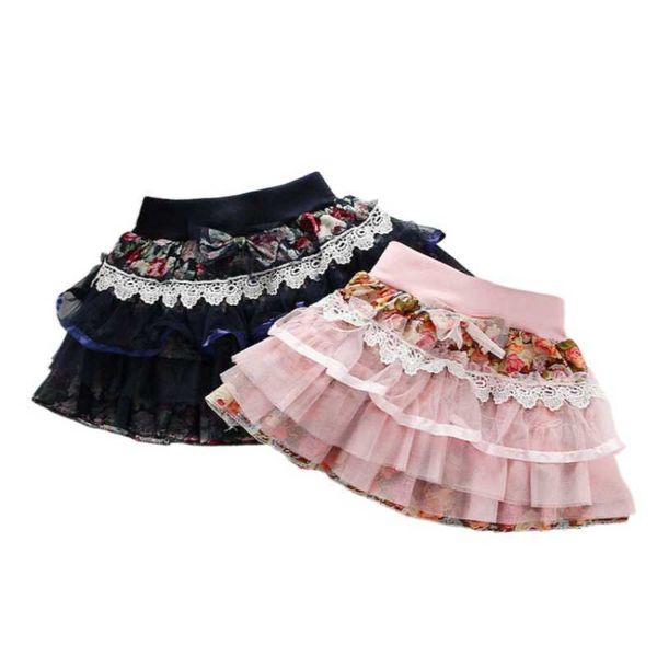 

skirts 2023 spring new cute girls princess cake skirts summer three-layer gauze plus floral cloth lolita mini skirt for kids 2-8years t23030, Blue