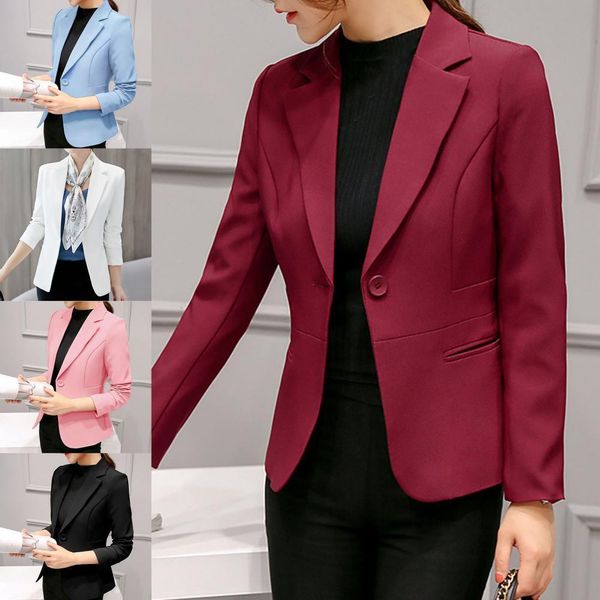 

women's suits blazers elegant office lady blazer solid color one button autumn turndown collar pockets female suits coat women's c, White;black