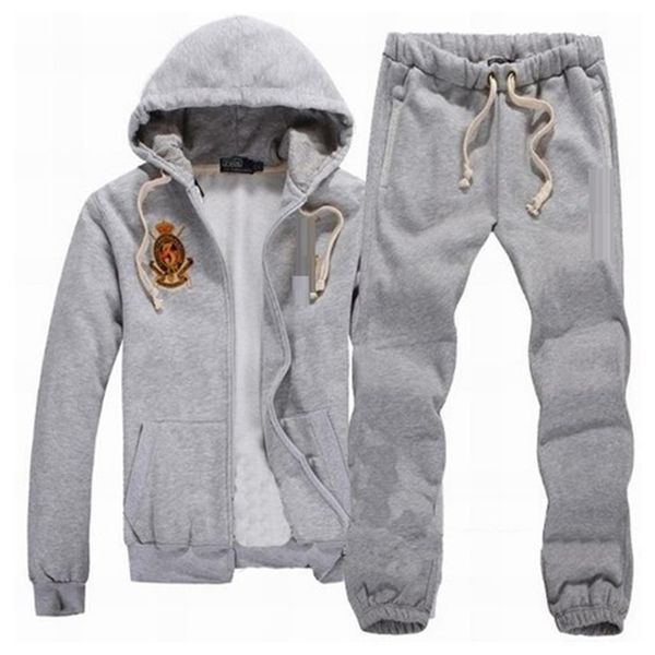 

new sweatshirts mens polo tracksuits winter jogging sportsuits fashion running sportswear big horse hoodies trousers coats pants j278q, Gray