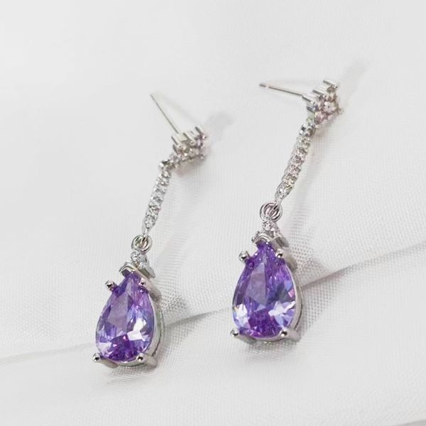 

diamond purple stud earrings designer jewelry fashion silver earring for lady women party studs hoops, Golden;silver