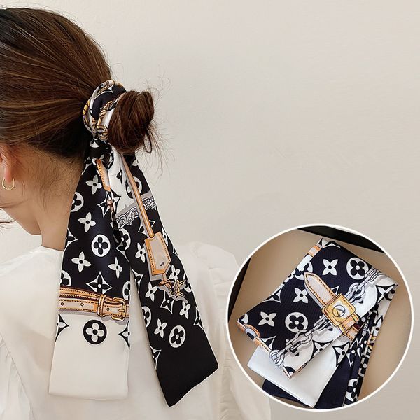 

2023 luxury brand women's fashion scarves designer headband classic handbag scarf silk material size 8*112cm, Blue;gray