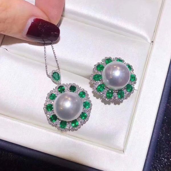 

vintage lab pearl diamond jewelry set 925 sterling silver engagement wedding rings necklace for women bridal promise gift, Black