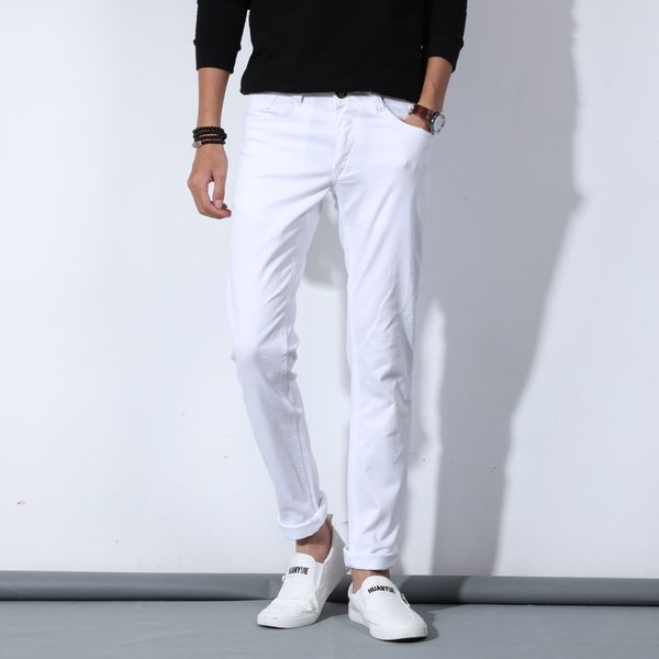

men's jeans autumn men's pure white cotton jeans fashion casual slim stretch pants male brand clothes 230302, Blue