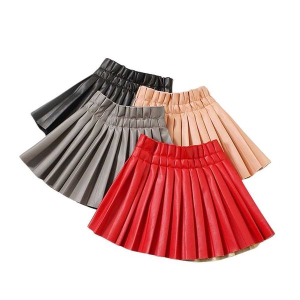 

skirts girls candy color leather skirt little princess pleated leather short skirt children waist skirt half pleated skirt t230301, Blue