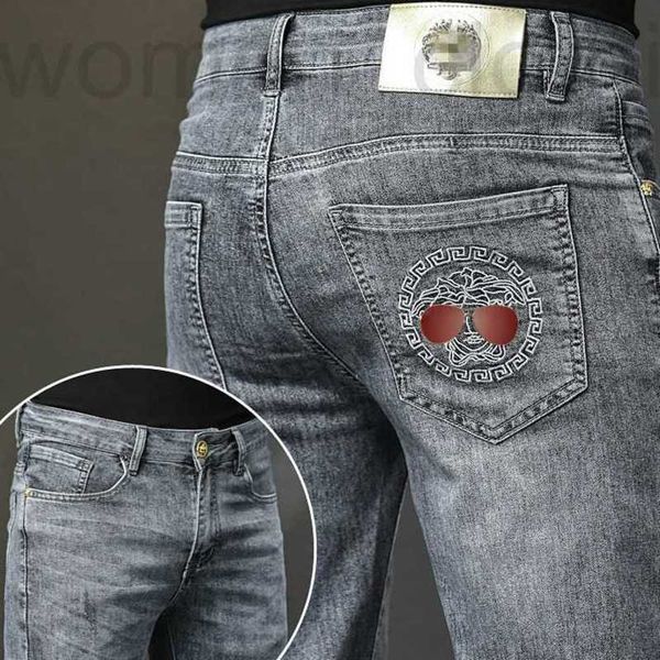 

men's jeans designer spring grey men's jeans leggings slim embroidered trousers 6chv, Blue