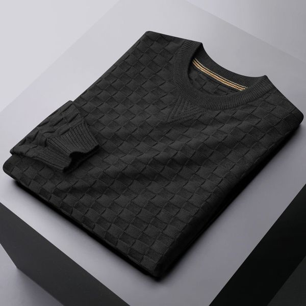 

men's sweaters waffle jacquard round neck sweater men's autumn winter solid color leisure long sleeve thick knit pullover 230302, White;black