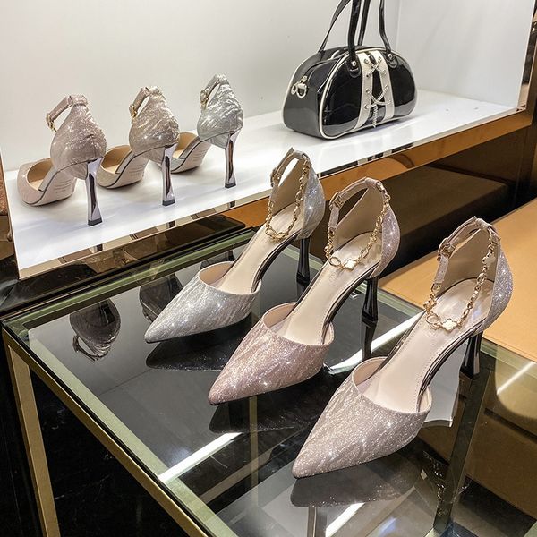 

women cute pointed toe golden high heel shoes lady casual comfortable party shoes wedding silver pumps size 35-43, Black