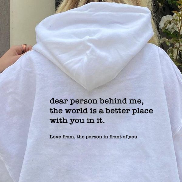 

women's hoodies sweatshirts dear person behind me hoodie personalised be kind message hoody mental health awareness long sleeve sweatsh, Black