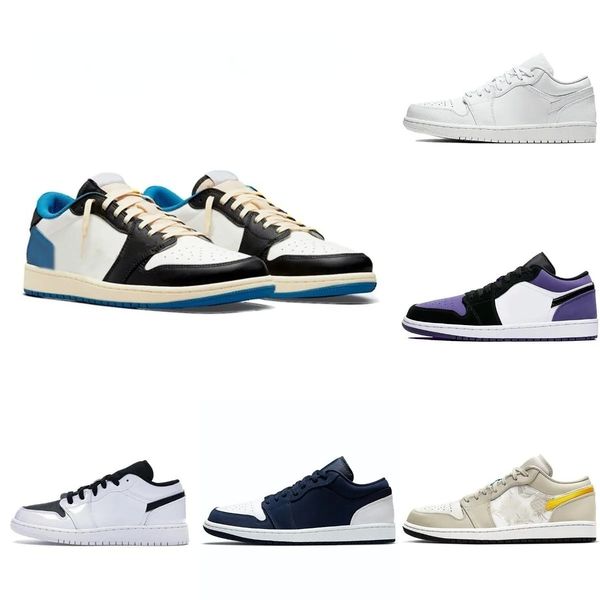 

new casual shoes jumpman1 1s low panda 1 mens basketball court purple white light smoke grey se silver toe fragment designer g01