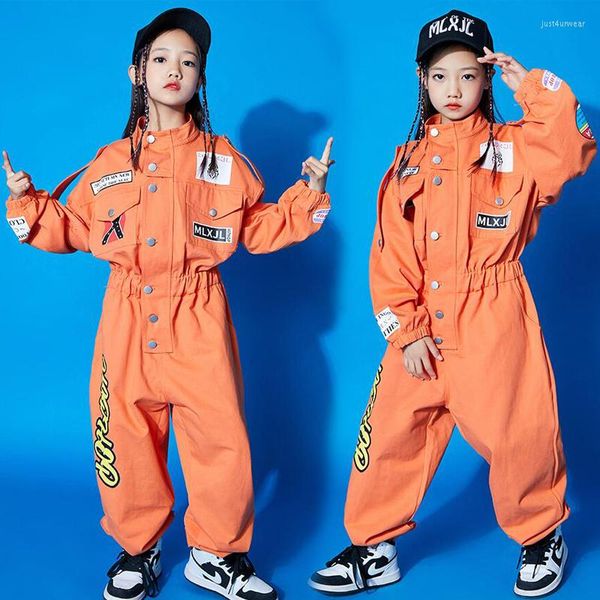 

kids cool short sleeve hip hop clothing orange jumpsuit overalls for girls boys jazz dance costume ballroom dancing clothes, Black;red
