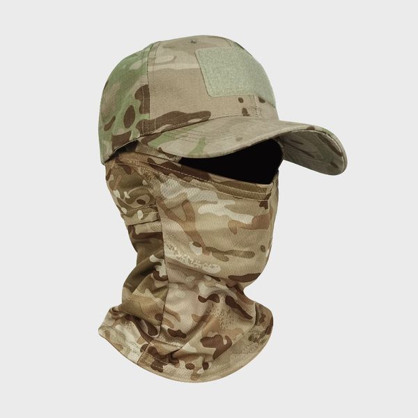 

camouflage baseball cap mask set outdoor camping hiking mountaineering fishing sunscreen sports cap outdoor hats, Black;white