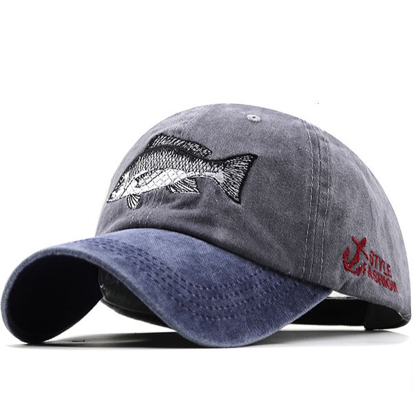 

ball caps 3d fish embroidered fishing baseball caps women's men's outdoor cotton cap adjustable for summer male hats 230302, Blue;gray
