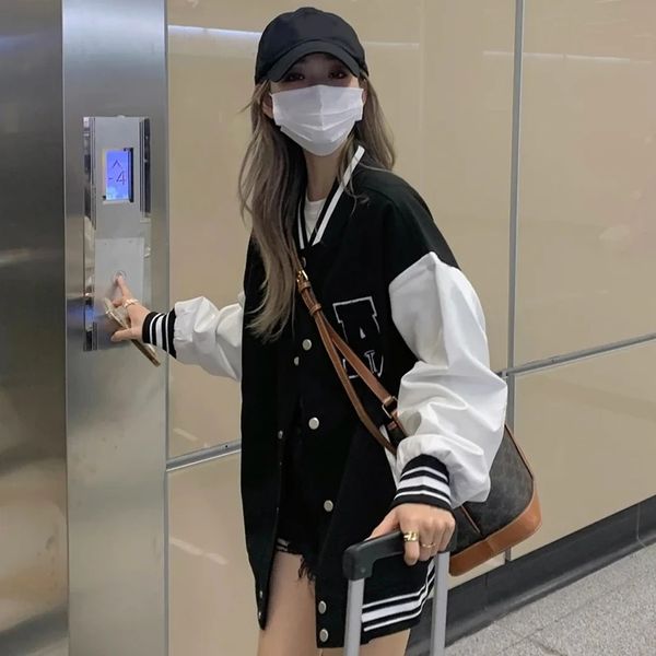 

women's jacket bomber autumn winter fashion baseball uniform oversize coats student couple harajuku loose jacket streetwear 230301, Black;brown
