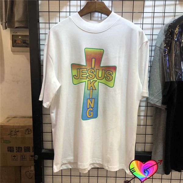

men's t-shirts jesus is king t-shirt men women multicolor cross jesus is king tee sunday service hip hop short sleeve t230302, White;black