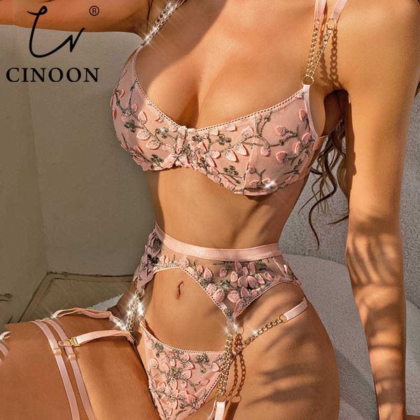 

lace underwear set cinoon lace lingerie french floral embroidery underwear female push up brassiere 4-piece exotic bra and garter thong sets, Black;white