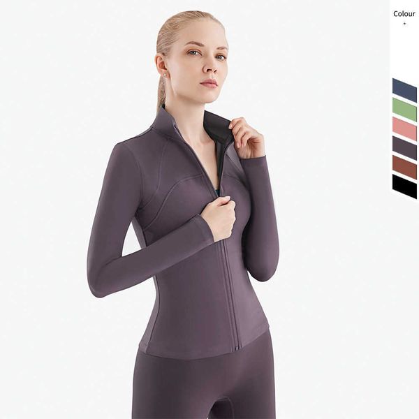 

women's yoga suit fitness sports leisure outdoor comfort elastic soft coat stand-up collar long sleeve, Black;white
