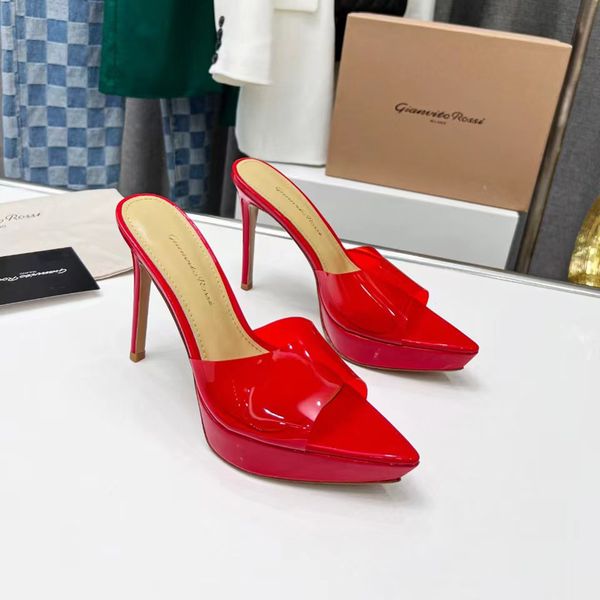 

platform tofflor stiletto sandals slippers mules clear pvc slides chunky heels slip-on round open toe for women luxury designers shoes facto, Black