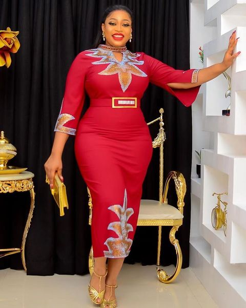 

ethnic clothing autumn fashion african women three quarter sleeve polyester black blue white red knee-length dress african dresses for women