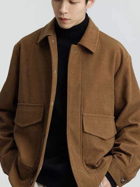 

men's jackets gmiixder elegant corduroy jacket spring autumn men's vintage preppy korean coat casual trend jacket cityboy bomber j, Black;brown