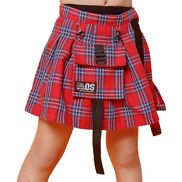 

skirts hip hop girls clothing kids skirts jazz dance costume plaid print style shorts 5-16y children clothing fashion street dance wear t230, Blue