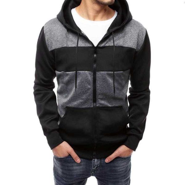

men's clothing 2022 new color contrast splice set hooded running outdoor sports sweatshirt, Black