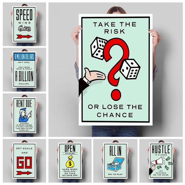 

monopoly millionaire money canvas decorative painting motivational quote art poster cartoon figure mural home wall decor picture woo