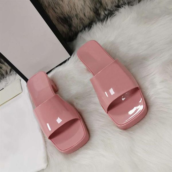 

2021 women rubber high heel slide sandal 6cm platform slipper pink green candy colors outdoor beach slides slippers flip flops257b, Black