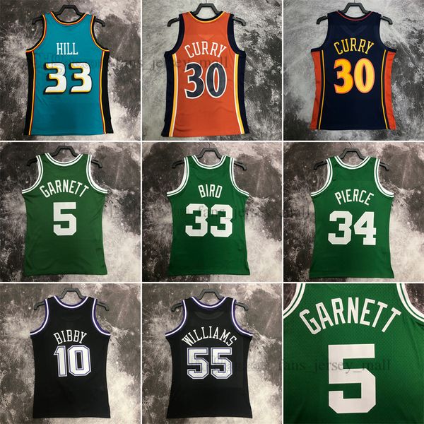 

printed vintage basketball jerseys 5 kevin 34 paul garnett pierce larry 33 bird 10 mike 55 jason bibby williams stephen 30 curry motion gran, Black;red