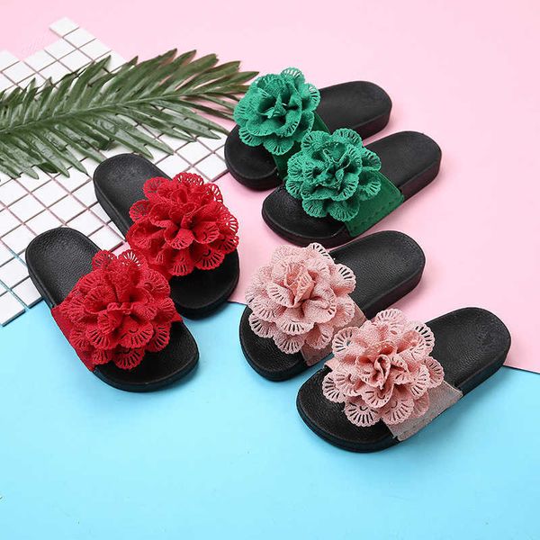 

slipper children' slippers summer new cute little princess korean the flower girl big kid soft bottom non-slip slippers for 1-16t t230, Black;grey