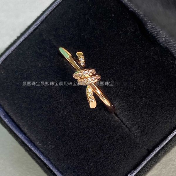 

original v gold plated k knot rose inlaid diamond full ring women's net red high quality, Silver