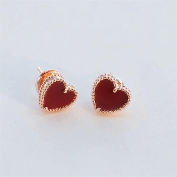 

stud sweet and lovely rose gold carnelian heart earrings female fashion luxury jewelry christmas gift 230301, Golden;silver