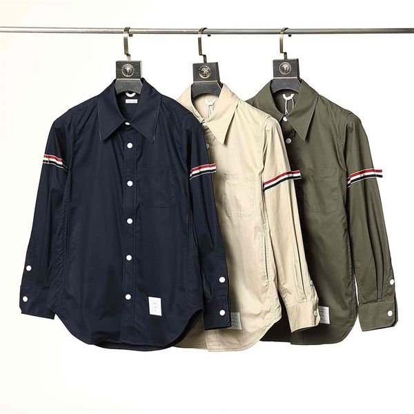 

thom tb brand shirt solid striped women blouse brown turn down collar korean style casual outerwear poplin2323, White;black