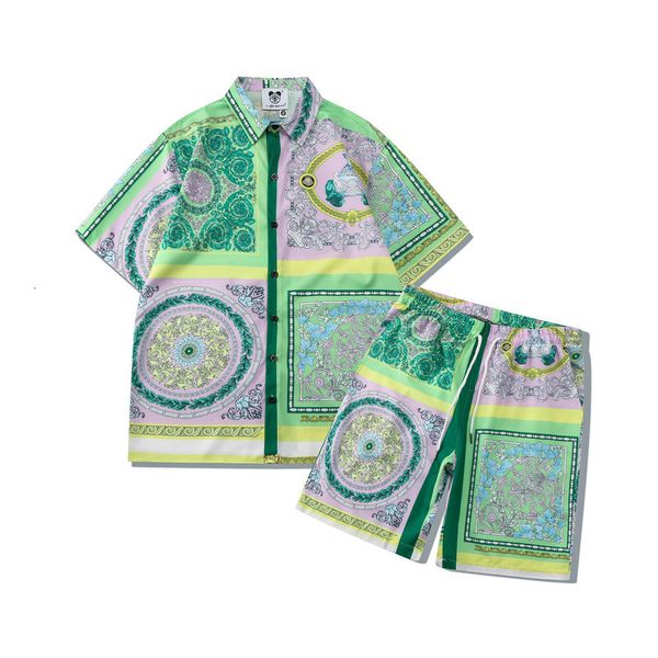 

mens tracksuits summer beach casual short sleeve cardigan set digital printing lapel loose shirt s 2 piece s 230228, Gray